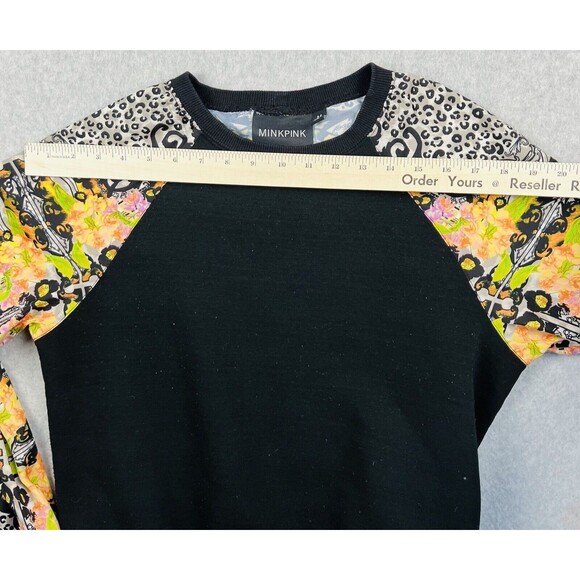 MINKPINK Womens M Black Crewneck Pullover Printed Sleeve Sweatshirt Trendy Top - Picture 7 of 15